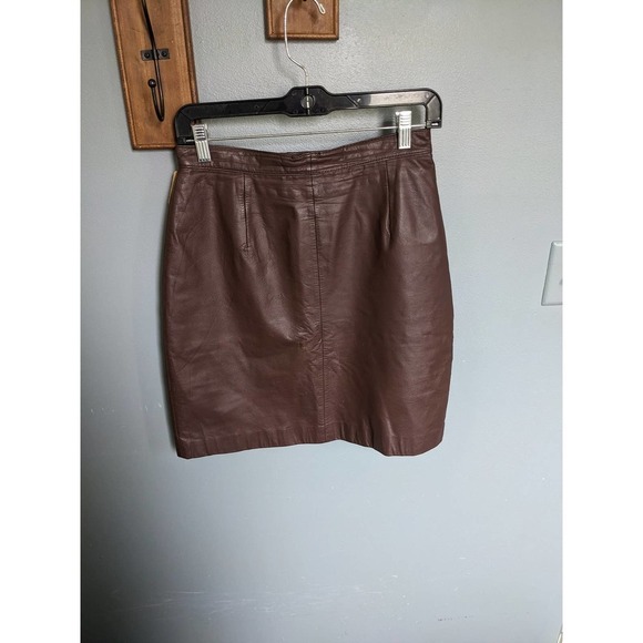 Vintage 80s Brown Leather Skirt Size 7 - Picture 1 of 10